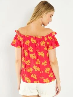 Blouse Fleurie à Encolure Bardot -Kiabi blouse fleurie a encolure bardot roseorange zs164 1 frb3