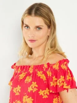 Blouse Fleurie à Encolure Bardot -Kiabi blouse fleurie a encolure bardot roseorange zs164 1 frb4 1