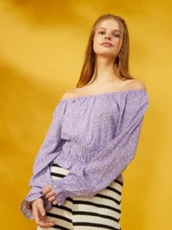 Blouse Fleurie à Encolure Bardot 9 Blouse Fleurie à Encolure Bardot -Kiabi blouse fleurie a encolure bardot violet zo005 4 frb2