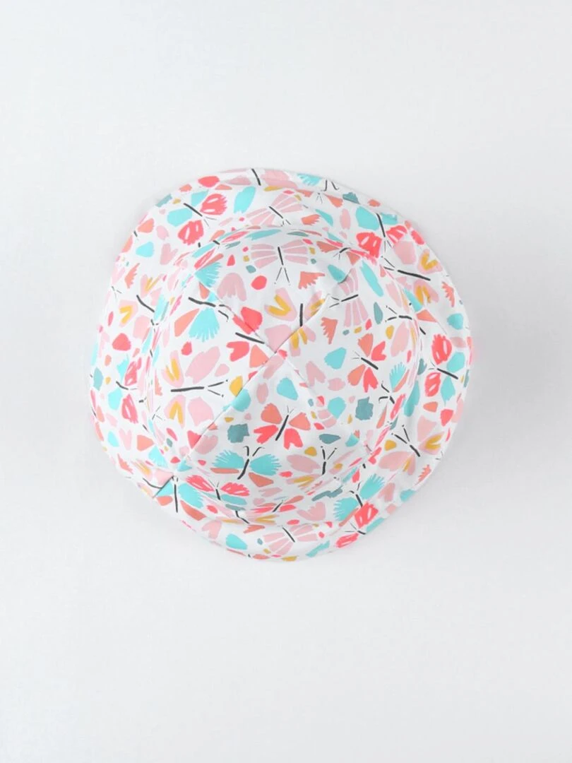 Chapeau Réversible à Imprimé Papillon, Multicolore/corail