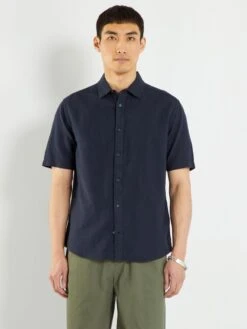 Chemise En Lin à Manches Courtes -Kiabi chemise en lin a manches courtes bleu marine zn079 1 frb3