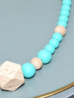 Collier D'allaitement Ou De Portage En Silicone - Turquoise Et Bois -Kiabi collier dallaitement ou de portage en silicone turquoise et bois bleu turquoise aqa69 1 frb4