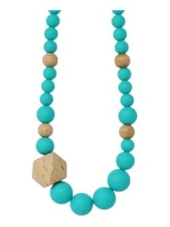 Collier D'allaitement Ou De Portage En Silicone - Turquoise Et Bois