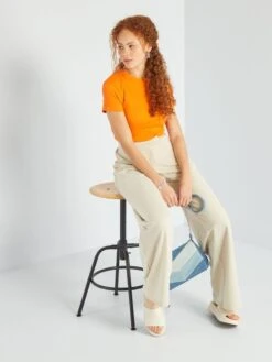 Crop-top Côtelé Avec Lien à Nouer -Kiabi crop top cotele avec lien a nouer orange alh16 2 frb3 1