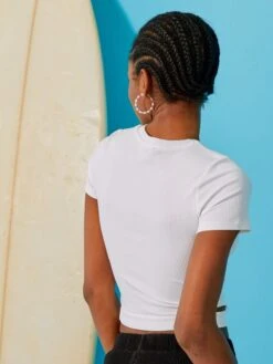 Crop-top Côtelé Uni -Kiabi crop top cotele uni blanc alh78 4 frb3