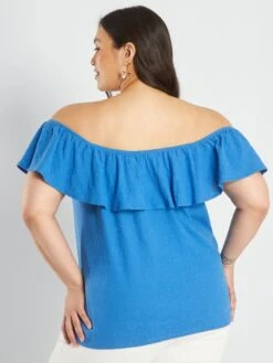 Débardeur Col Bardot Volanté -Kiabi debardeur col bardot volante bleu ahy91 2 frb3