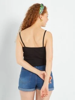 Débardeur Crop Maille Pointelle -Kiabi debardeur crop maille pointelle noir arl59 2 frb3 1