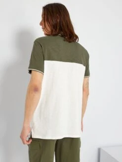 Polo En Piqué De Coton Color-block -Kiabi polo en pique de coton color block kaki blanc zr237 1 frb3