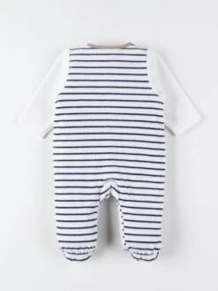 Pyjama 1 Pièce Rayé En Velours, écru/bleu -Kiabi pyjama 1 piece raye en velours ecrubleu bleu bdc94 1 frb2