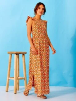 Kiabi -Kiabi robe a bretelles volantees orange ach06 1 frb2