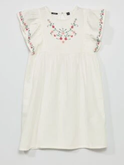 Robe Avec Fleurs Brodées -Kiabi robe avec fleurs brodees blanc acd86 1 frb4