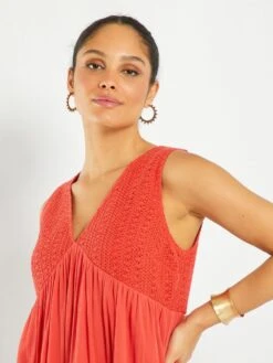 Robe évasée En Crêpe Et Crochet -Kiabi robe evasee en crepe et crochet rouge framboise act12 2 frb4 1