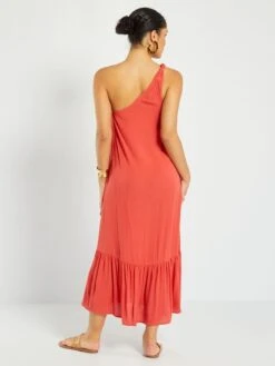 Robe Longue One Shoulder En Maille Crêpe -Kiabi robe longue one shoulder en maille crepe rouge framboise act02 2 frb3