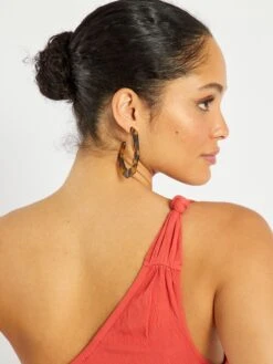 Robe Longue One Shoulder En Maille Crêpe -Kiabi robe longue one shoulder en maille crepe rouge framboise act02 2 frb5 1