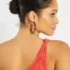 Robe Longue One Shoulder En Maille Crêpe -Kiabi robe longue one shoulder en maille crepe rouge framboise act02 2 frb5