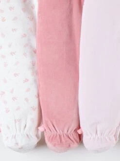 Set De 3 Pyjamas 1 Pièce En Velours, Rose/écru