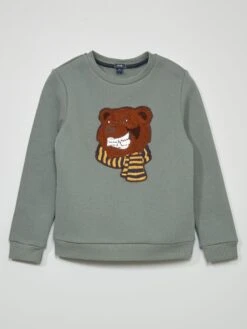 Sweat En Molleton Avec Animal En Maille Bouclette