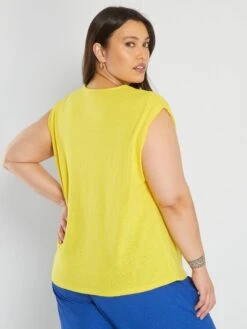 T-shirt à Col Rond Avec Broderie -Kiabi t shirt a col rond avec broderie jaune asm67 2 frb3 1