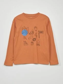 T-shirt à Col Rond Imprimé Fantaisie -Kiabi t shirt a col rond imprime fantaisie orange brique zk507 3 frb4