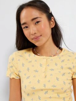 T-shirt Côtelé Imprimé -Kiabi t shirt cotele imprime jaune aad22 6 frb3
