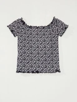 T-shirt 'fleuri' En Maille Côtelée
