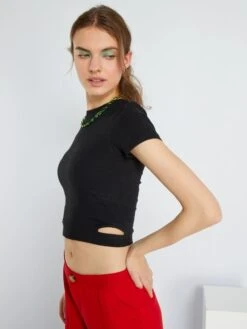 Tee-shirt Cropped Avec Ouvertures Côtés -Kiabi tee shirt cropped avec ouvertures cotes noir adb56 3 frb3