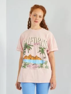 Tee-shirt Imprimé 'Palm Beach' -Kiabi tee shirt imprime palm beach rose arl74 1 frb3 1