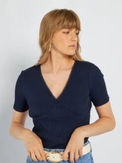 Tee-shirt Style Body Avec Bords Macramé -Kiabi tee shirt style body avec bords macrame bleu noir alz67 2 frb3