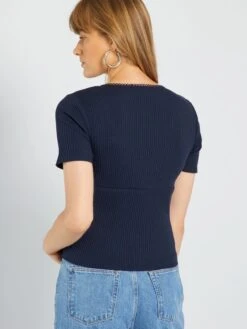 Tee-shirt Style Body Avec Bords Macramé -Kiabi tee shirt style body avec bords macrame bleu noir alz67 2 frb4