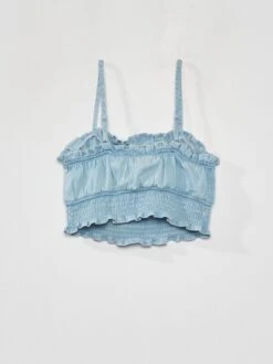 Top Cropped En Denim à Fines Bretelles