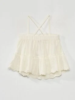 Top En Gaze De Coton Avec Broderies Anglaises